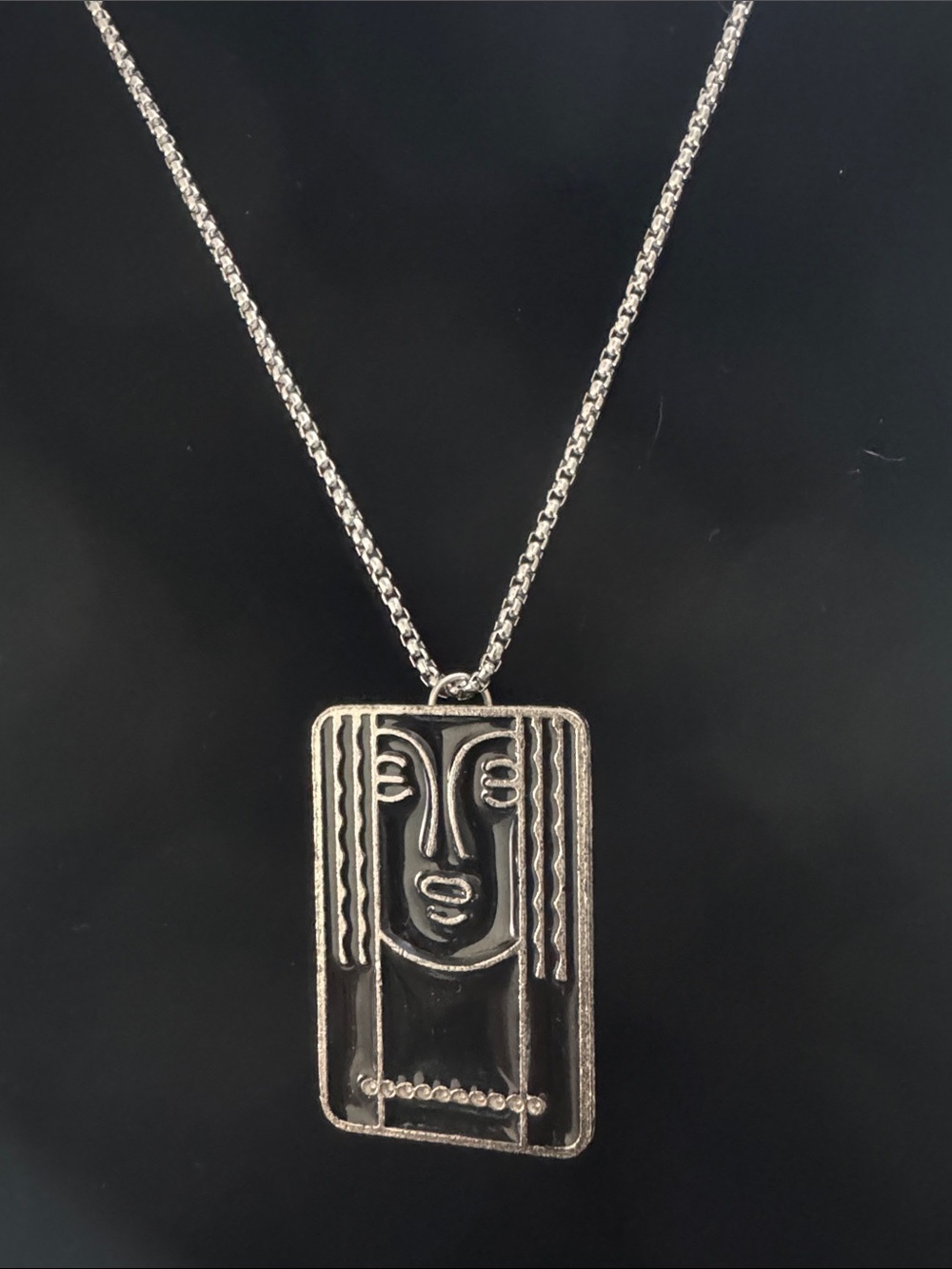 Charles of The Ritz vintage 1975 Pewter Pendant - Brooch Necklace Art Deco Style